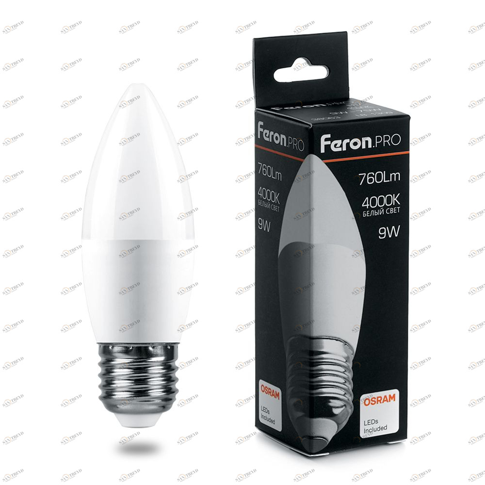 Лампа светодиодная Feron.PRO "Свеча" E27 9W 2700K OSRAM LED LB-1309 38062 FERON  00-3956738 Матовый 