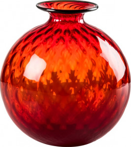 10640954 VENINI Ваза Venini "Монофиори Баллотон" 20,5х18см (красная, окантовка зеленое яблоко) Стекло