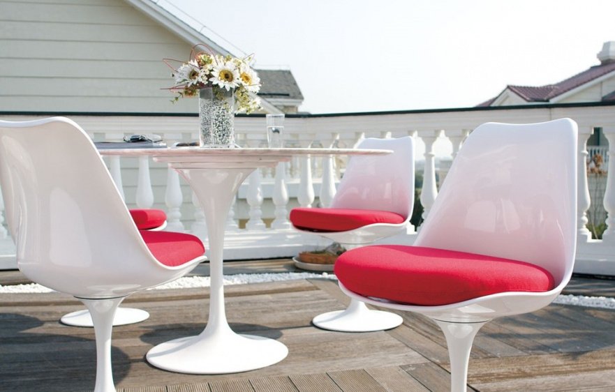 Стул пластиковый белый с красной подушкой Eero Saarinen Style Tulip Chair SOHO DESIGN ДИЗАЙНЕРСКИЕ, TULIP 131548 Белый;красный  - Вид №6