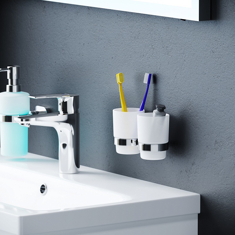 A74343400 L Двойной стеклянный стакан с настенным держателем хром AM.PM Sense - Вид №2