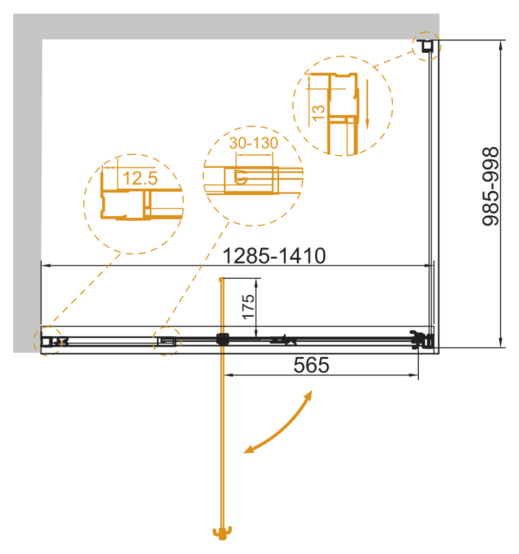 Душевой уголок CEZARES VARIANTE-AH-1-130/140-100-C-Cr  - Вид №1