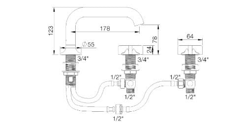 Хромированный латунный смеситель для раковины с 3 отверстиями rvb TIMES ARCH-00068558 - Вид №2