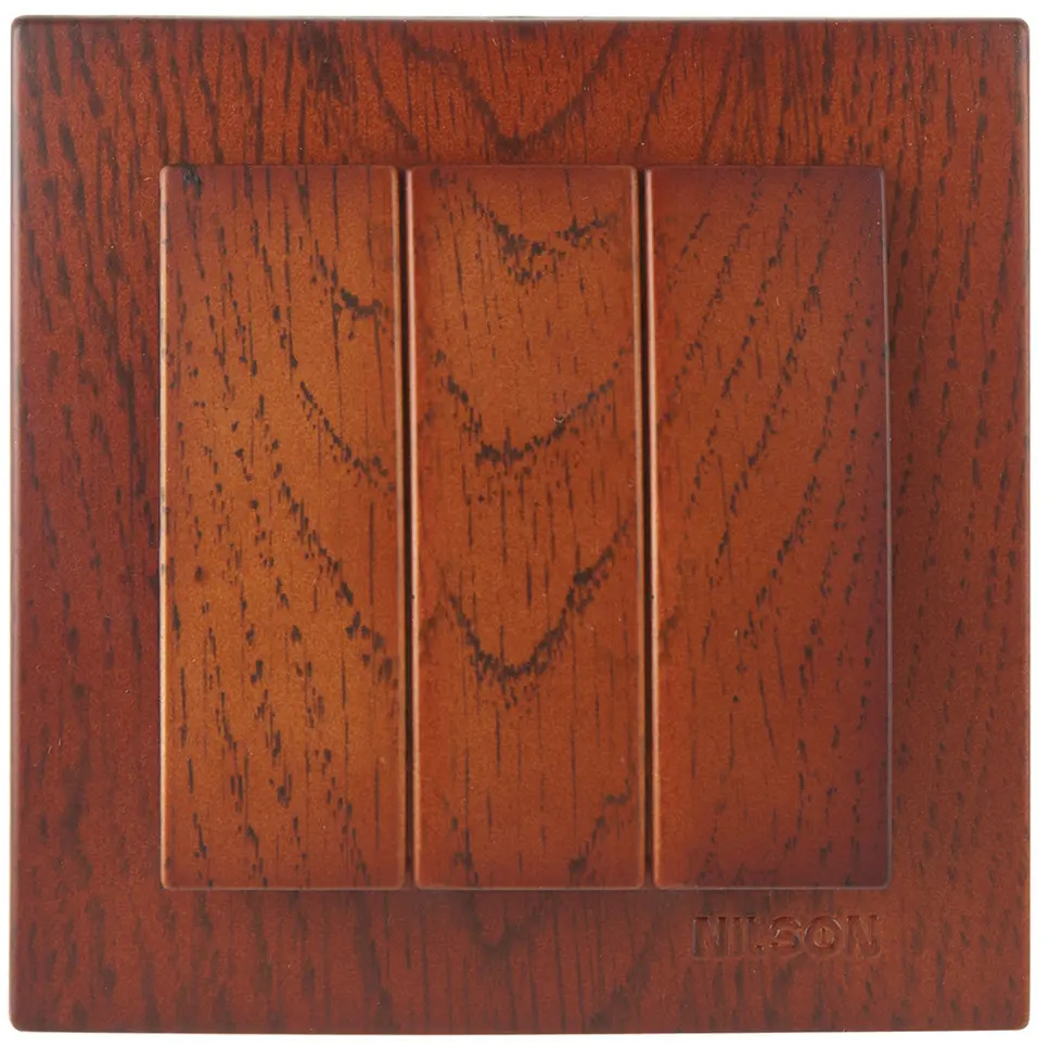 90606894 Выключатель встраиваемый Nilson Touran Wood 24261066 3 клавиши цвет вишня STLM-0304464
