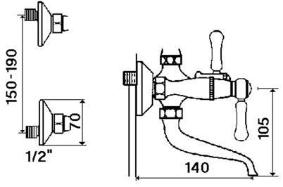 rvb Смеситель для ванны настенный с ручным душем на 2 отверстия 1935 limoges 1935.--.67 - Вид №1