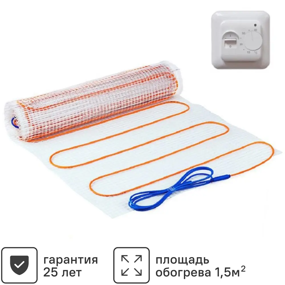 91276384 Нагревательный мат для теплого пола Теплософт 1.5 м2 230 Вт с механическим терморегулятором STLM-0531878