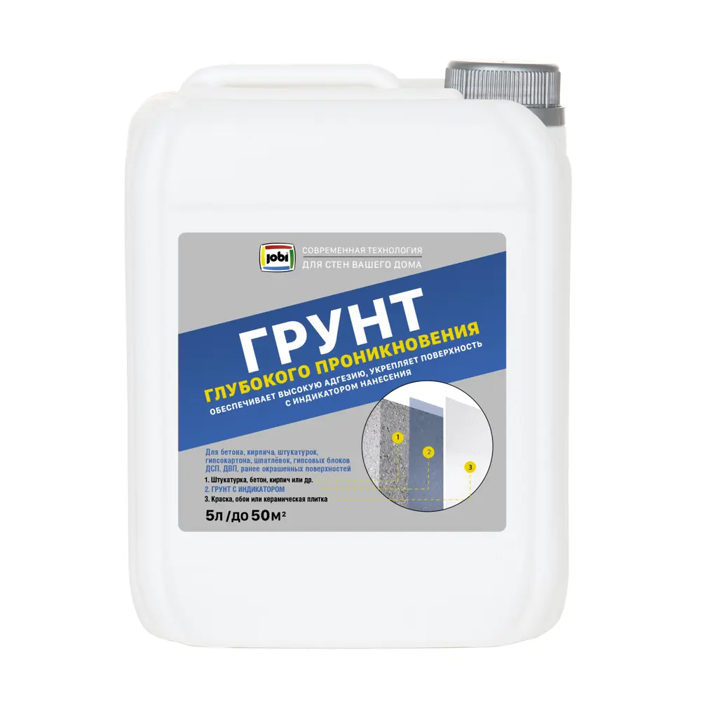 Jobi Акриловая грунтовка с индикатором нанесения 5 л для внутренних и наружных работ 84575619 STLM-0052173