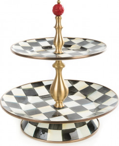 10654533 Mackenzie-Childs Ваза для сладостей двухъярусная Courtly Check Сталь