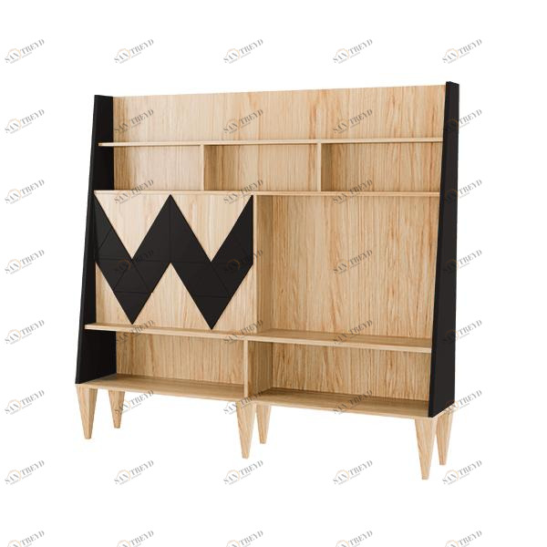 Стеллаж деревянный с дверцами и полками черный Woo Wall WOODI  00-3966179 Бежевый;черный 