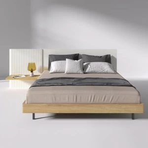 Кровать двуспальная 180х200 с навесной полкой дуб с белым Mark BRAGIN DESIGN ДИЗАЙНЕРСКИЕ 00-3879387 Бежевый;белый