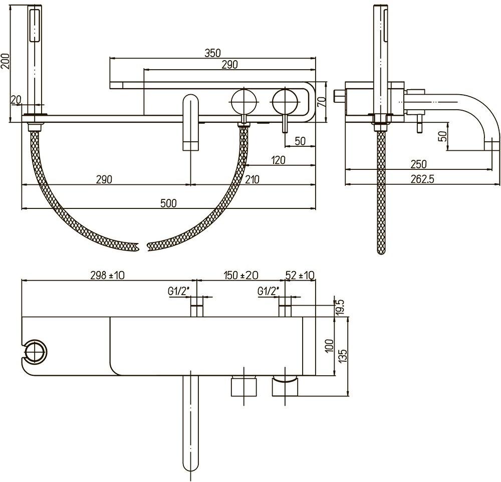 Paini Pad PDCR100B0 смеситель для ванны с аксессуаром - Вид №1