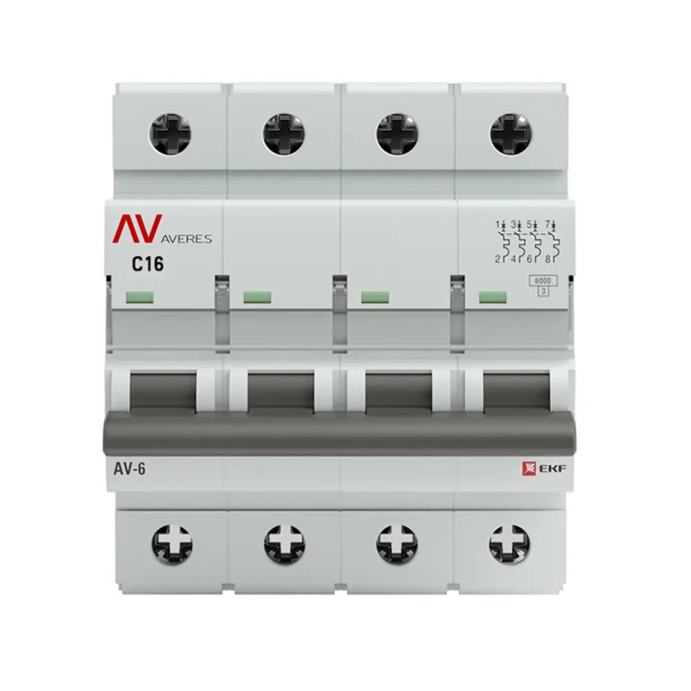 Автоматический выключатель EKF Averes ВАAV-6 4P C16 - защита от перегрузок и КЗ 88883143 STLM-1379825 - Вид №1