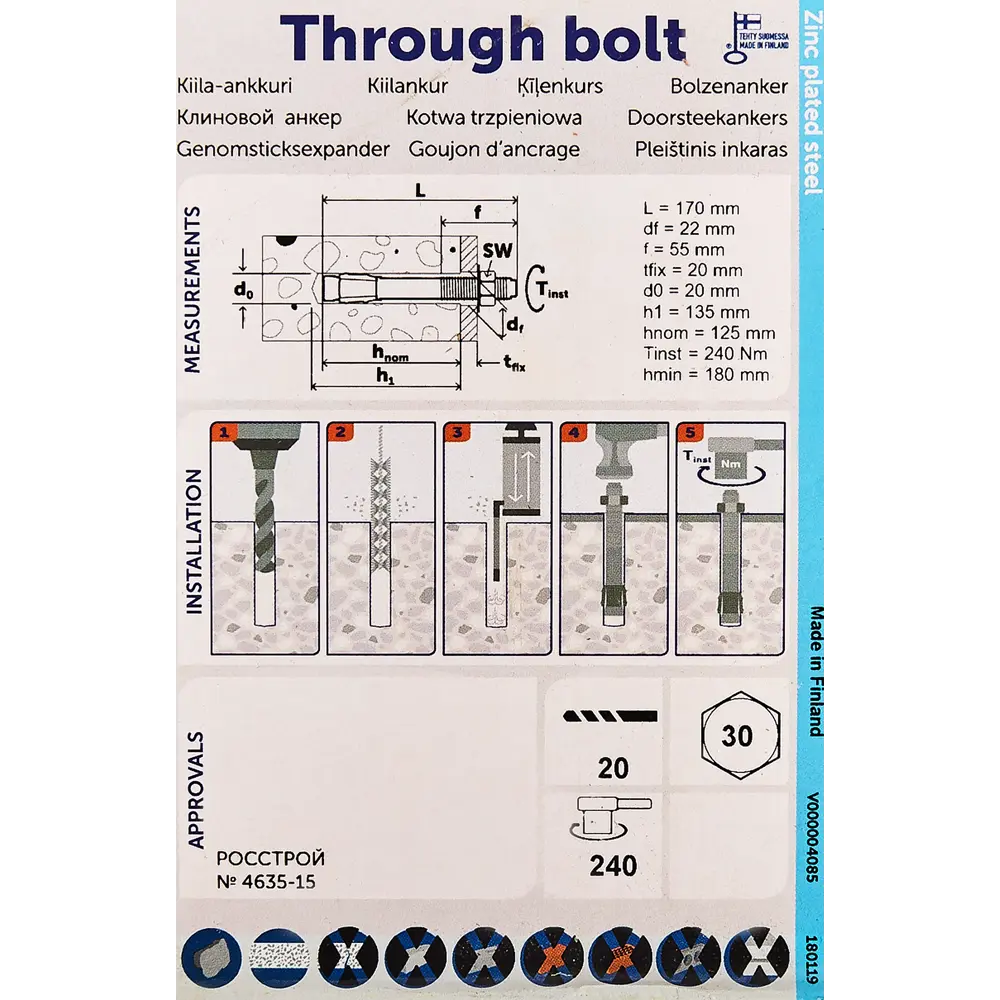 Клиновой анкер Sormat S-KA 20/20x170 мм, 5 шт STLM-2013530 - Вид №5