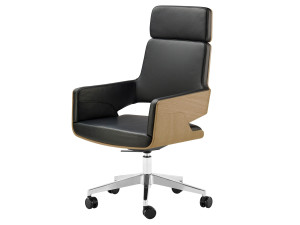 Кожаное офисное кресло с колесами и подлокотниками с 5 спицами