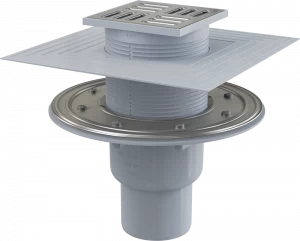 Сливной трап 105×105/50/75 мм прямой сток, решетка из нержавеющей стали, фланец из нержавеющей стали, воротник изоляции 2–го уровня, гидрозатвор комбинированный SMART