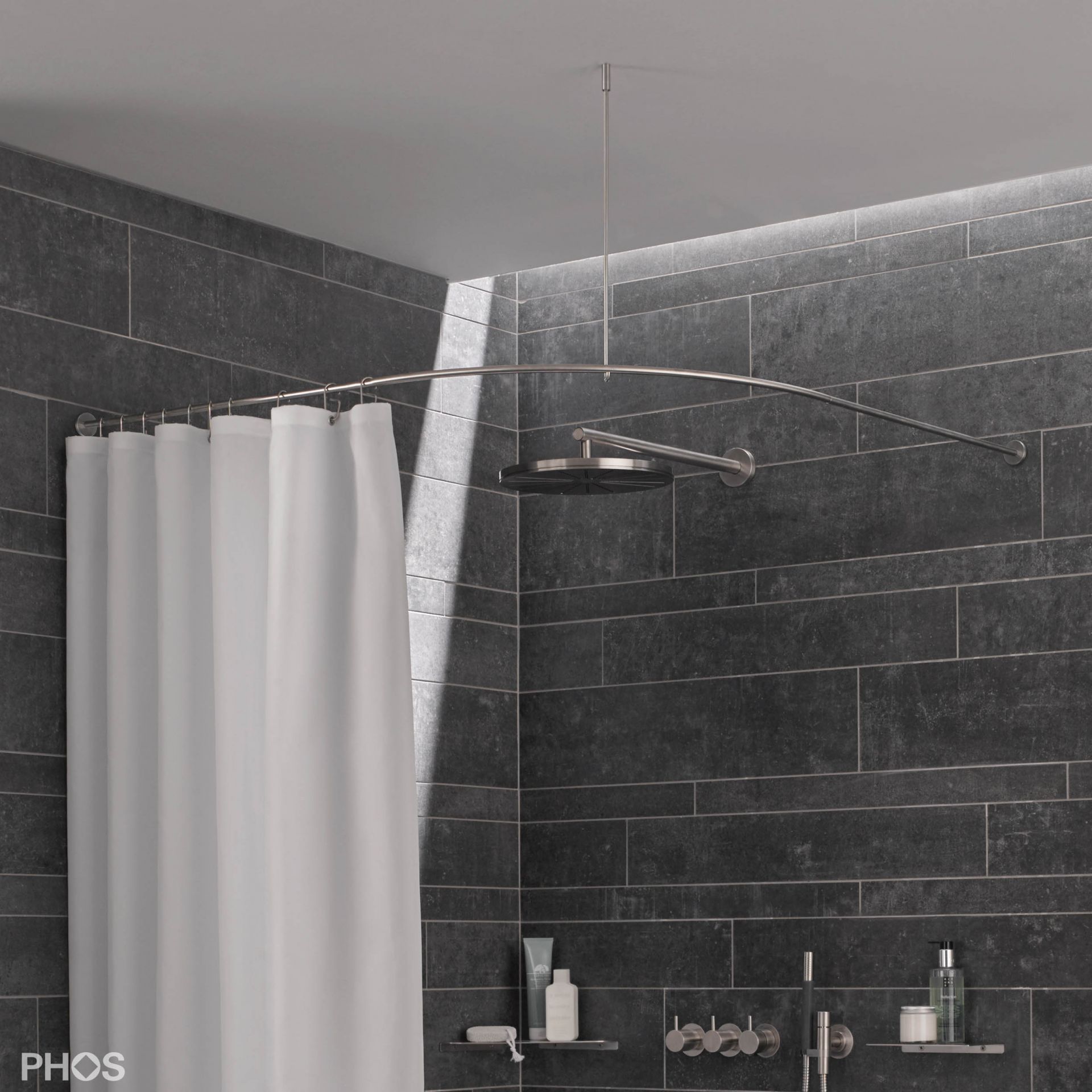 DSB500-900K45 Карниз для душевой занавески четверть круга с радиусом дуги 50 см, 90 x 90 см для приклеивания к стене PHOS 