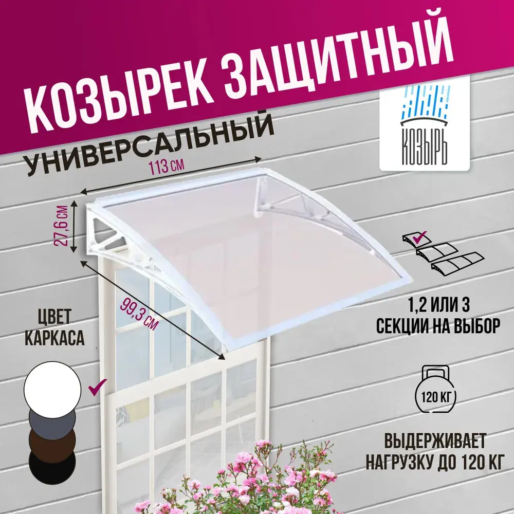 91749983 Козырек универсальный ВПМ 1130х6х930мм белый/белый STLM-0900424