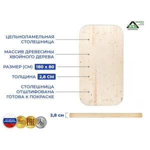 90808398 Столешница овальная ТДВ 1800x800x28 мм дерево цвет сосна обыкновенная STLM-1497690