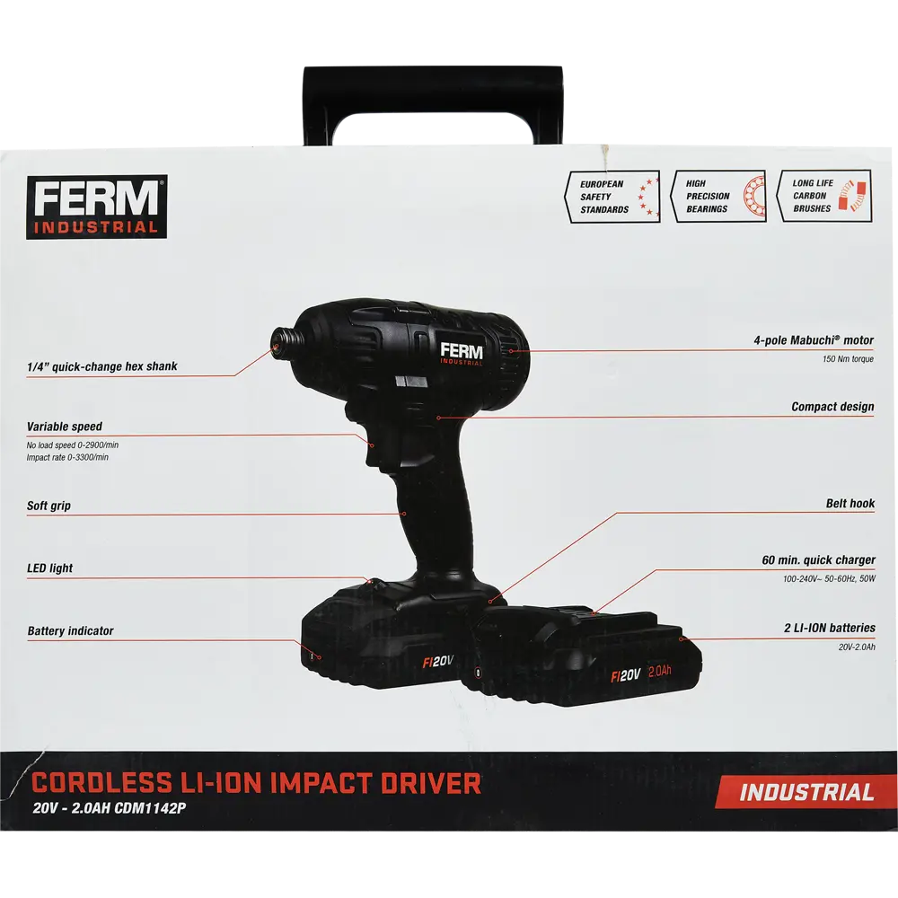 Винтоверт аккумуляторный Ferm CDM1142P, 20 В Li-ion 2x2 Ач, 150 Нм STLM-2174189 - Вид №7