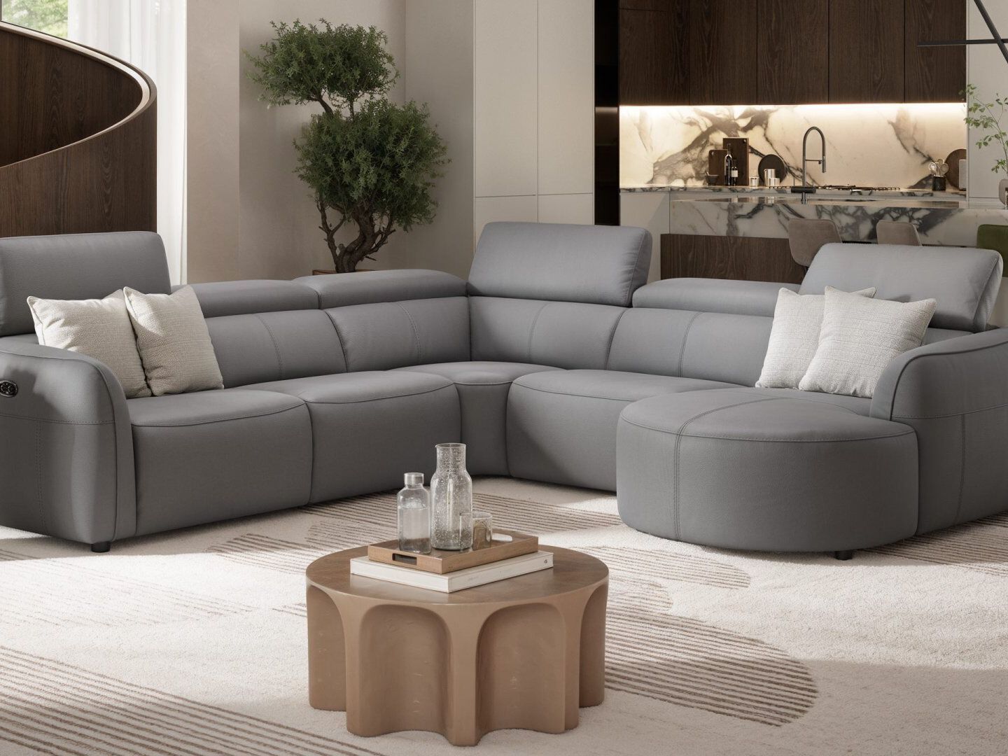 Кожаный угловой диван с полуостровом Sofanella Милаццо ARCH-00021029 - Вид №3