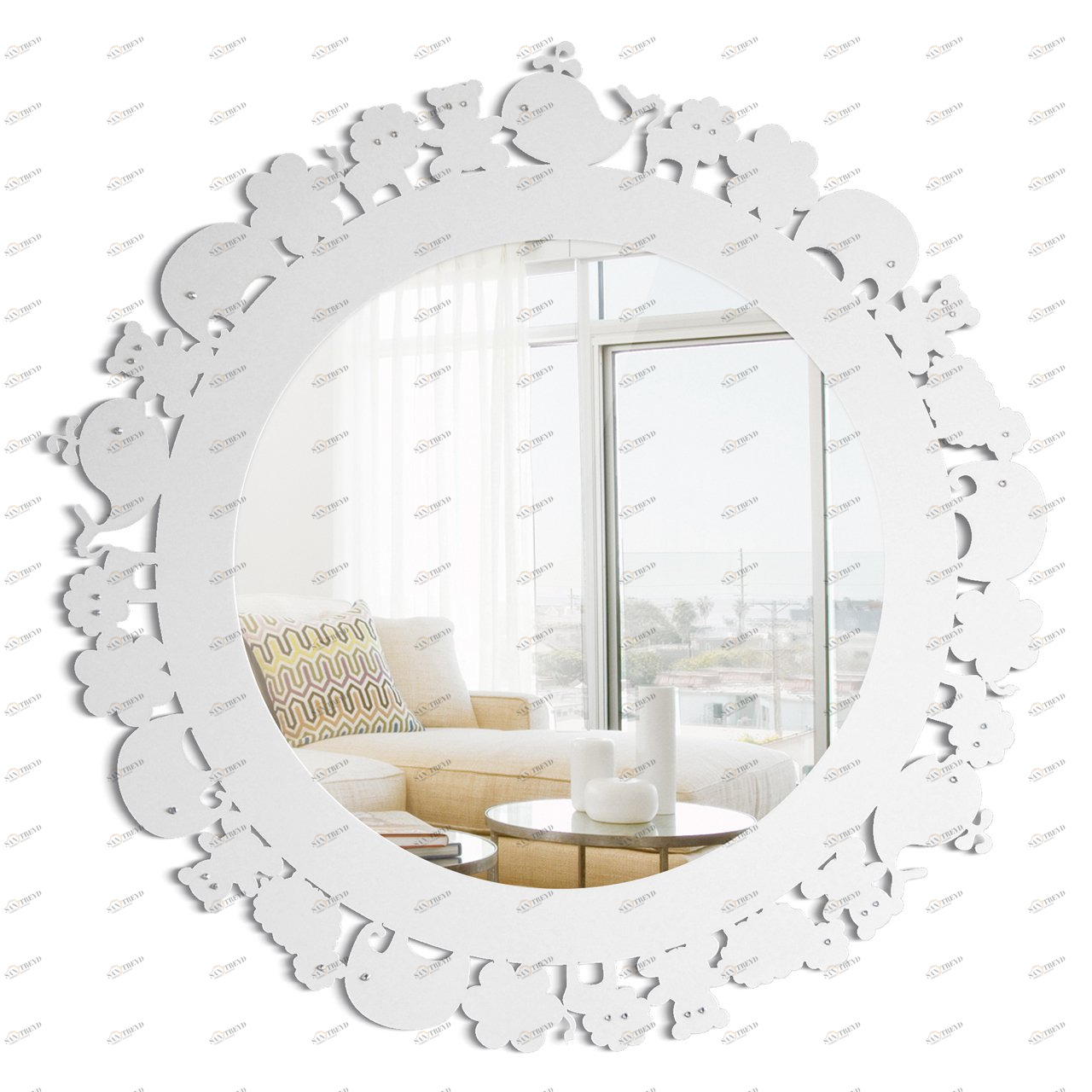 Зеркало круглое детское белое в раме с животными Animalier BONESSI SWAROVSKI 049450 Белый 