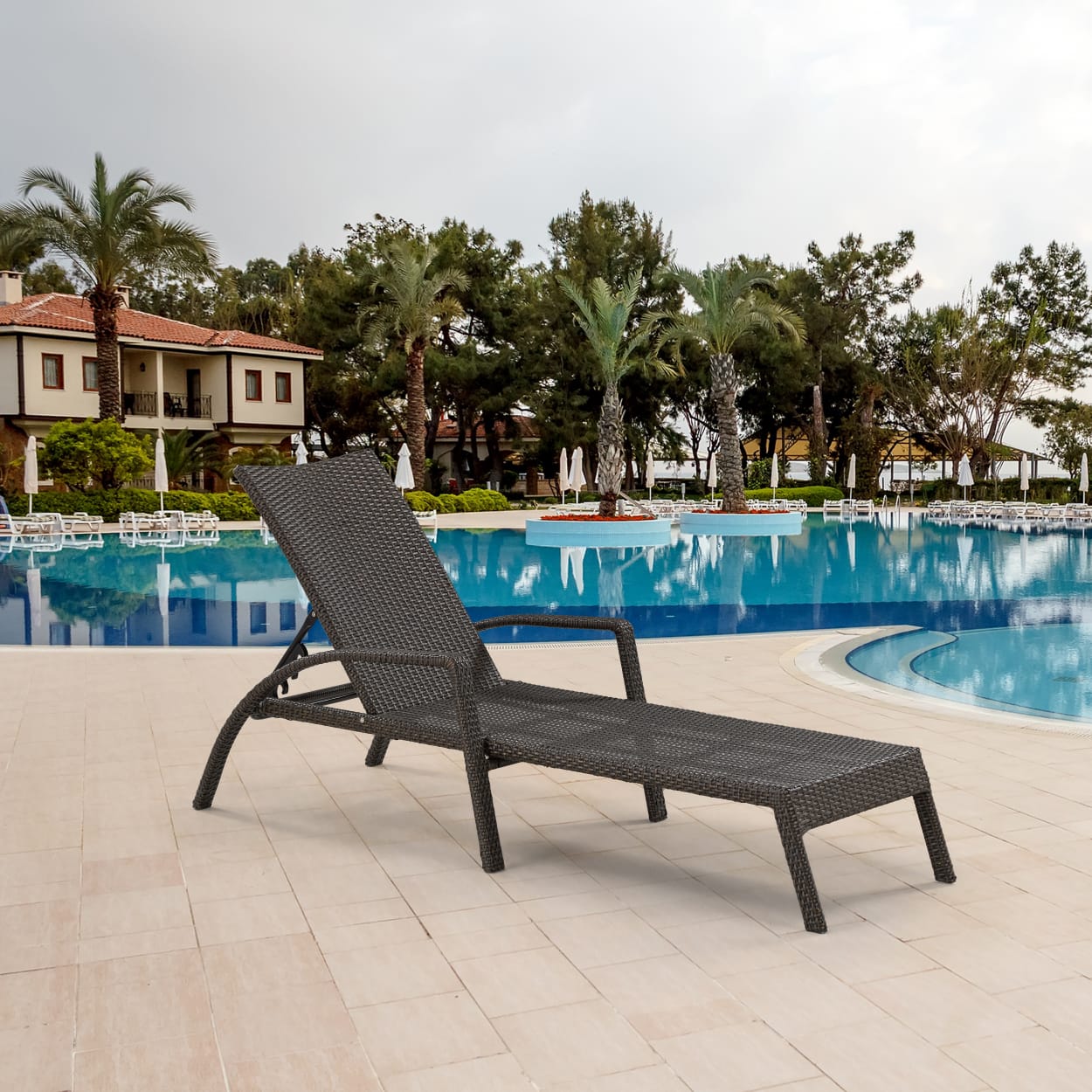 A30A-W53 Brown Шезлонг-лежак плетеный Afina 