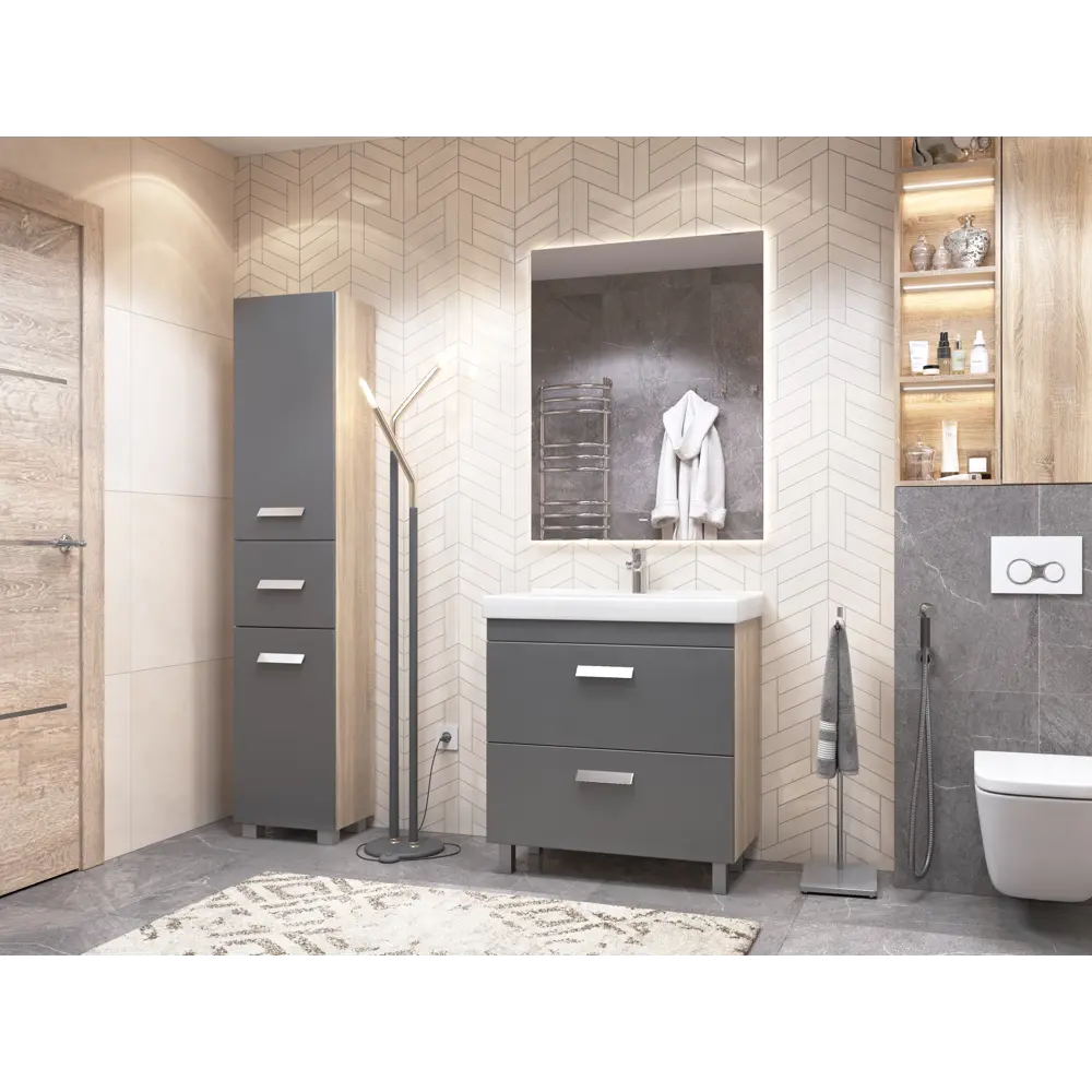 Тумба в ванную Vigo Hilton 80x80 см ДСП цвет графит 85322132 STLM-2073432 - Вид №7