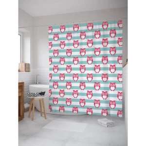93782511 Штора для ванной JoyArty Парад из сов из ткани, 180x200 см с крючками STLM-1350884