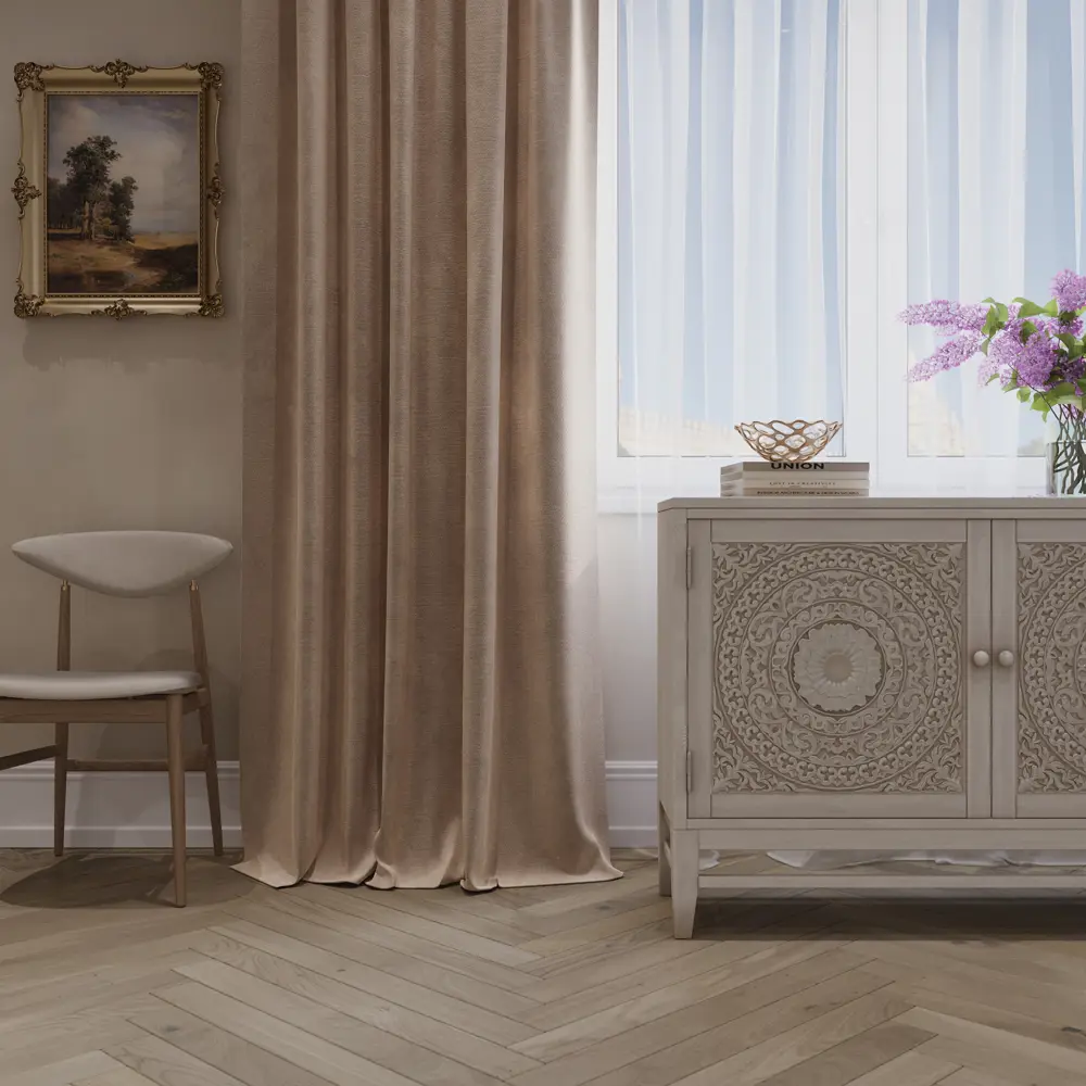 Штора на ленте бархат 230x280 см цвет крем 84653082 STLM-2169785 LINEN WAY 