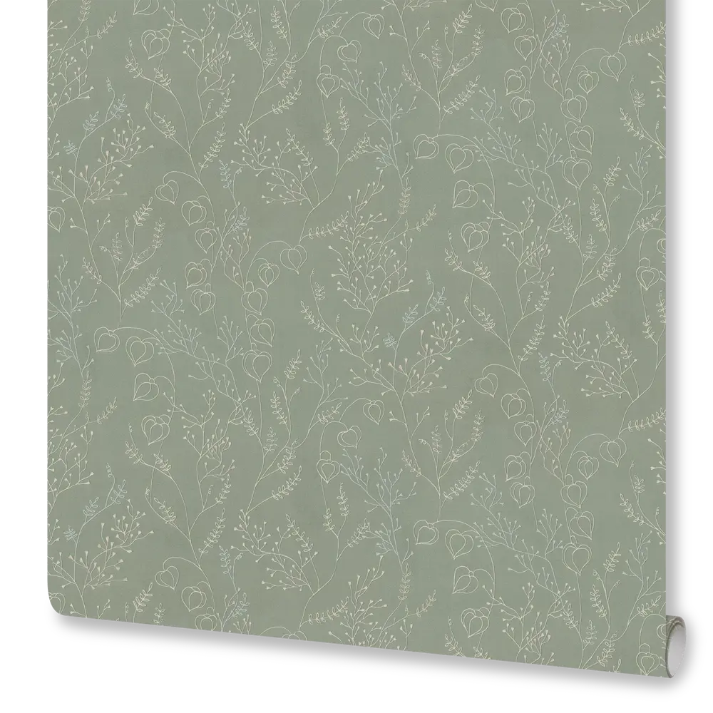 Флизелиновые обои Euro Decor Physalis зеленые с растительным рисунком 89426589 STLM-1567757