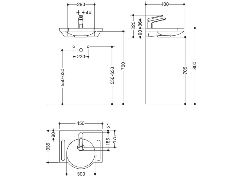 950.19.023 Комплект умывальника и смесителя HEWI Waschtische  - Вид №1