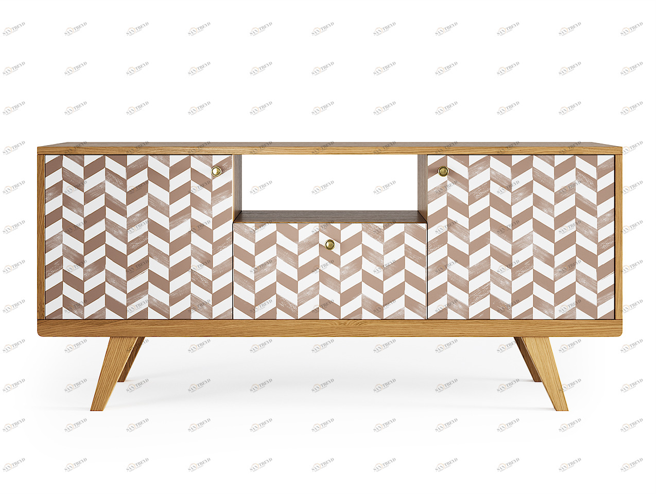 Тумба под телевизор с ящиком светло-коричневая с принтом Thimon THE IDEA  210226 Бежевый 