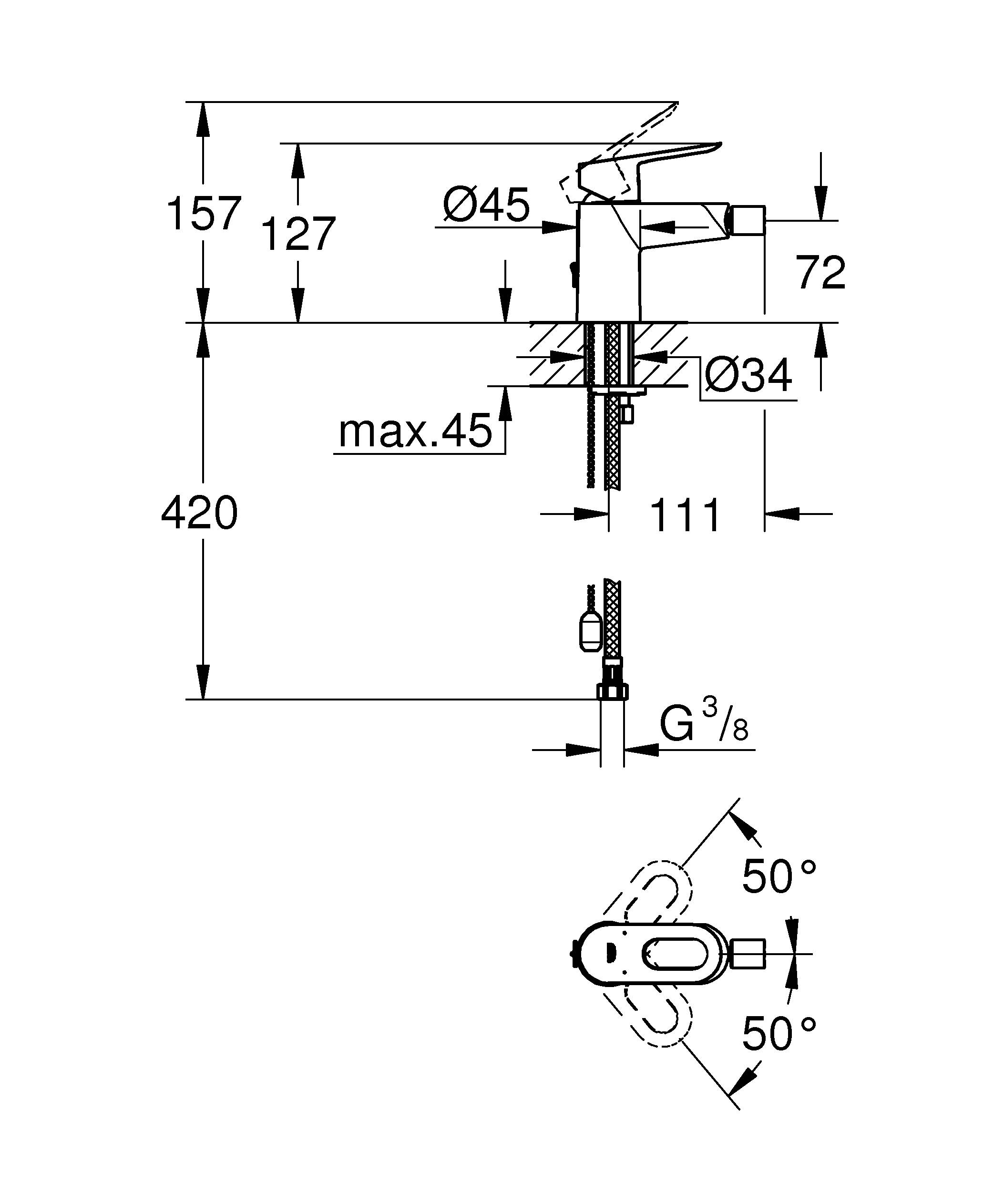 Смеситель для биде GROHE StartLoop с цепочкой, хром (23353000) - Вид №2