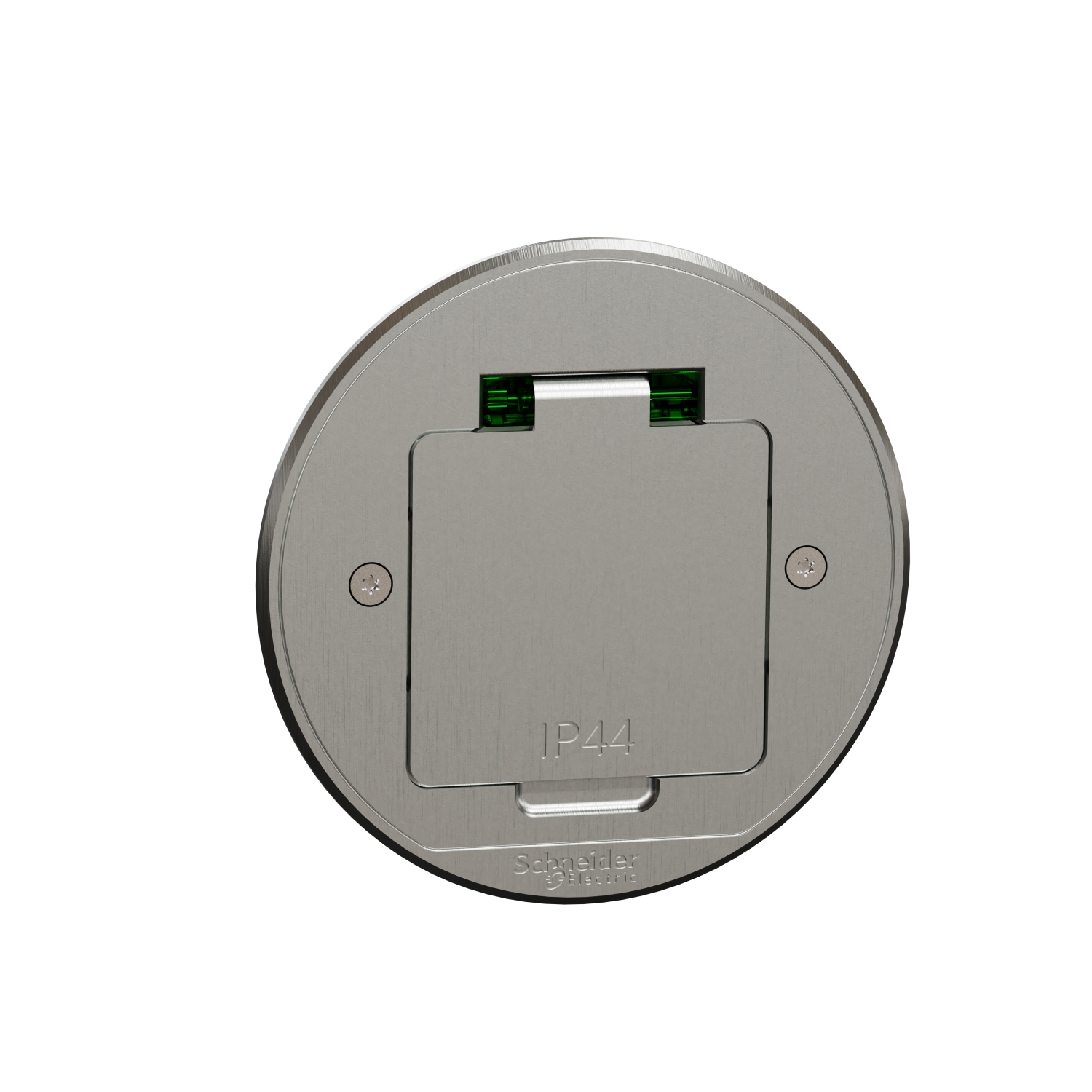 INS52101 US+ Люк круглый размер XS с 1 розеткой (2К+З ) металлический IP44 Schneider Electric Unica