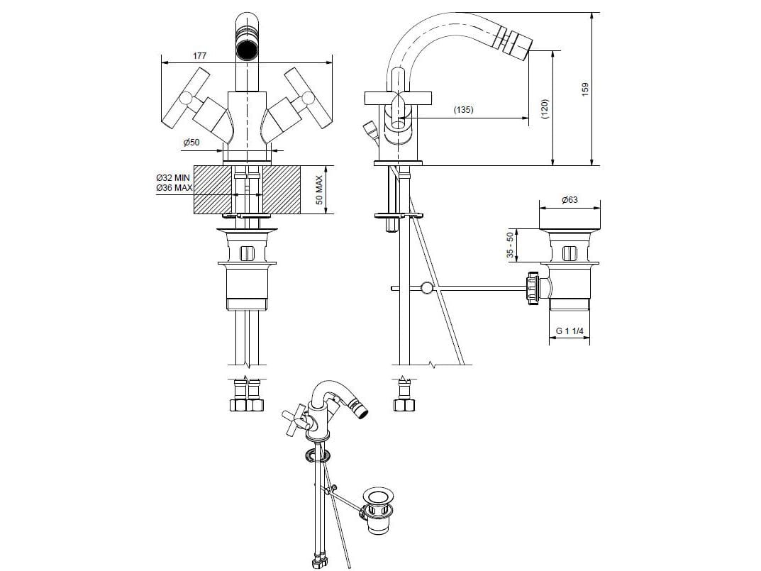 Смеситель для биде из хромированной латуни Bugnatese Rodos ARCH-00108216 - Вид №2