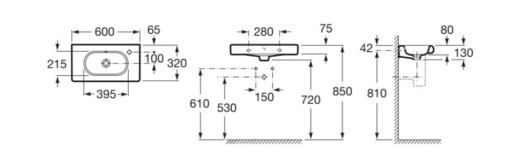 Фарфоровая подвесная мойка для рук с переливом Roca Meridian ARCH-00097991 - Вид №3