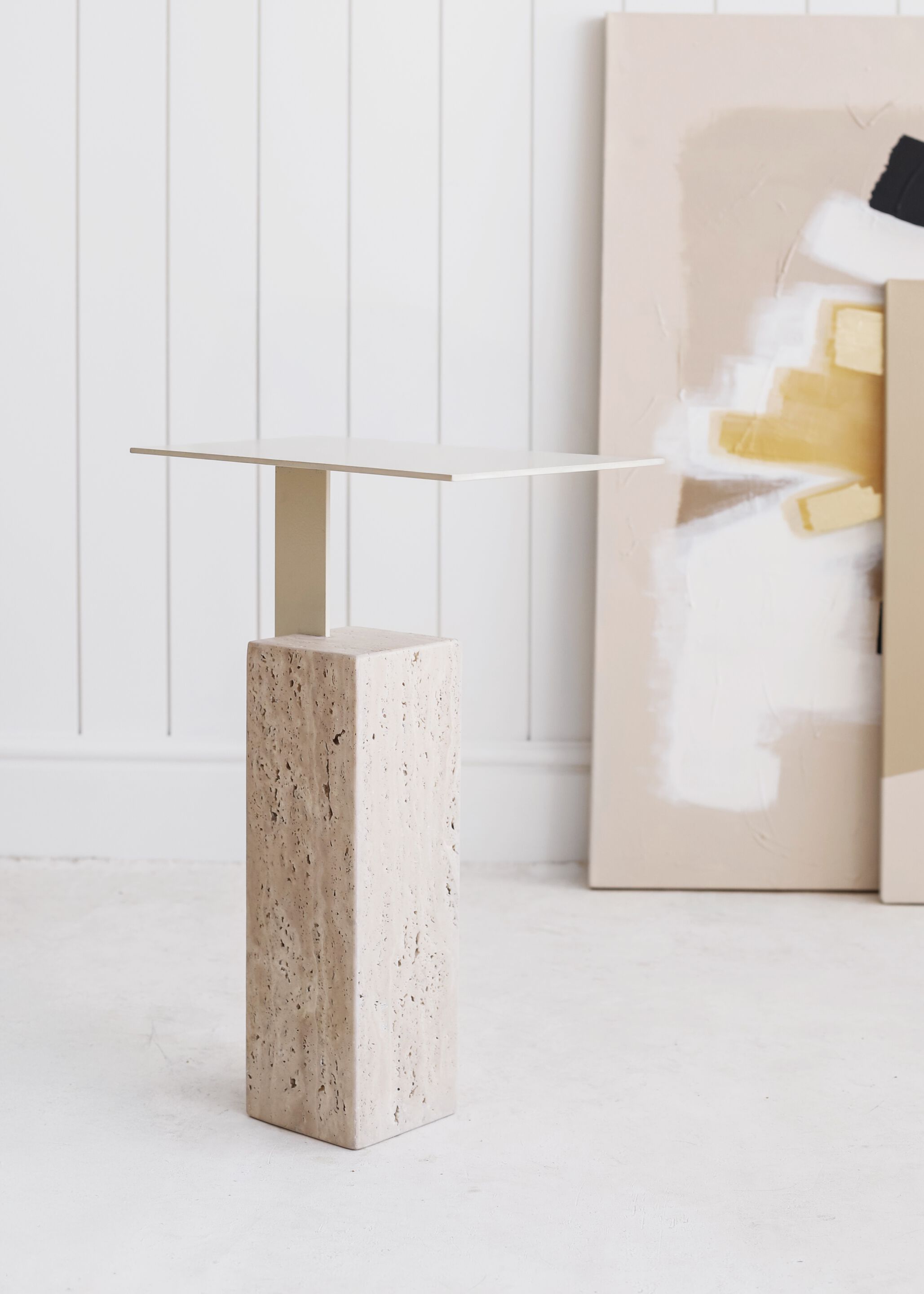 Журнальный столик с травертиновым основанием и металлической столешницей YET. Design Studio MONO ARCH-00029357 - Вид №7