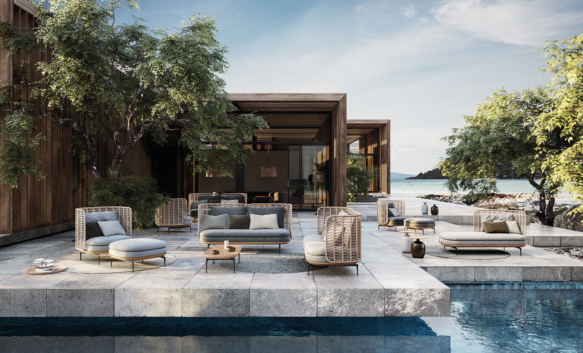 3-местный плетеный и тканый садовый диван с высокой спинкой Gloster ARCH-00028724 - Вид №2