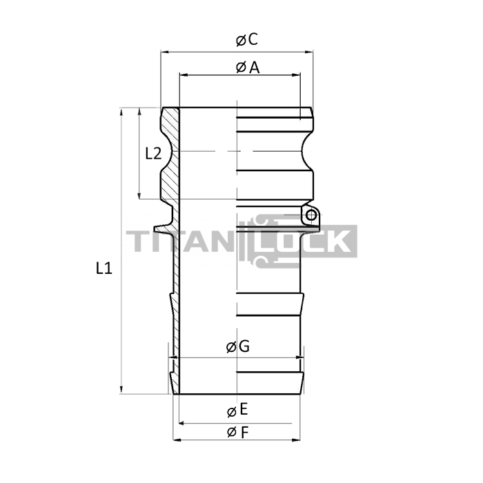 Камлок полипропиленовый тип E, ниппель с хвостовиком 3/4", TL75EPP TITAN LOCK  - Вид №1