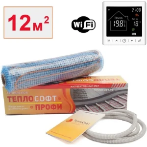 91725307 Нагревательный мат для теплого пола Теплософт Профи 12 м² 1800 Вт с Wi Fi терморегулятором STLM-1477899