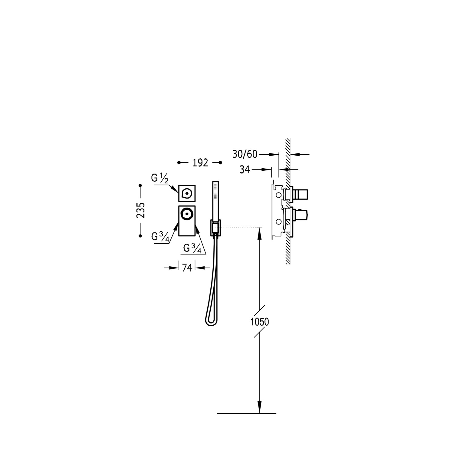 БЛОЧНАЯ СИСТЕМА Блочная система 1-ходовой скрытый термостатический смеситель-20635191 TRES Thermostatic - Вид №1