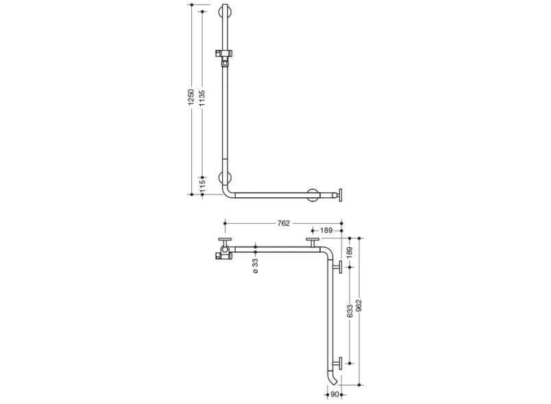 950.35.24051 Поручень для душа с держателем для душа теплое прикосновение HEWI Greifen  - Вид №1