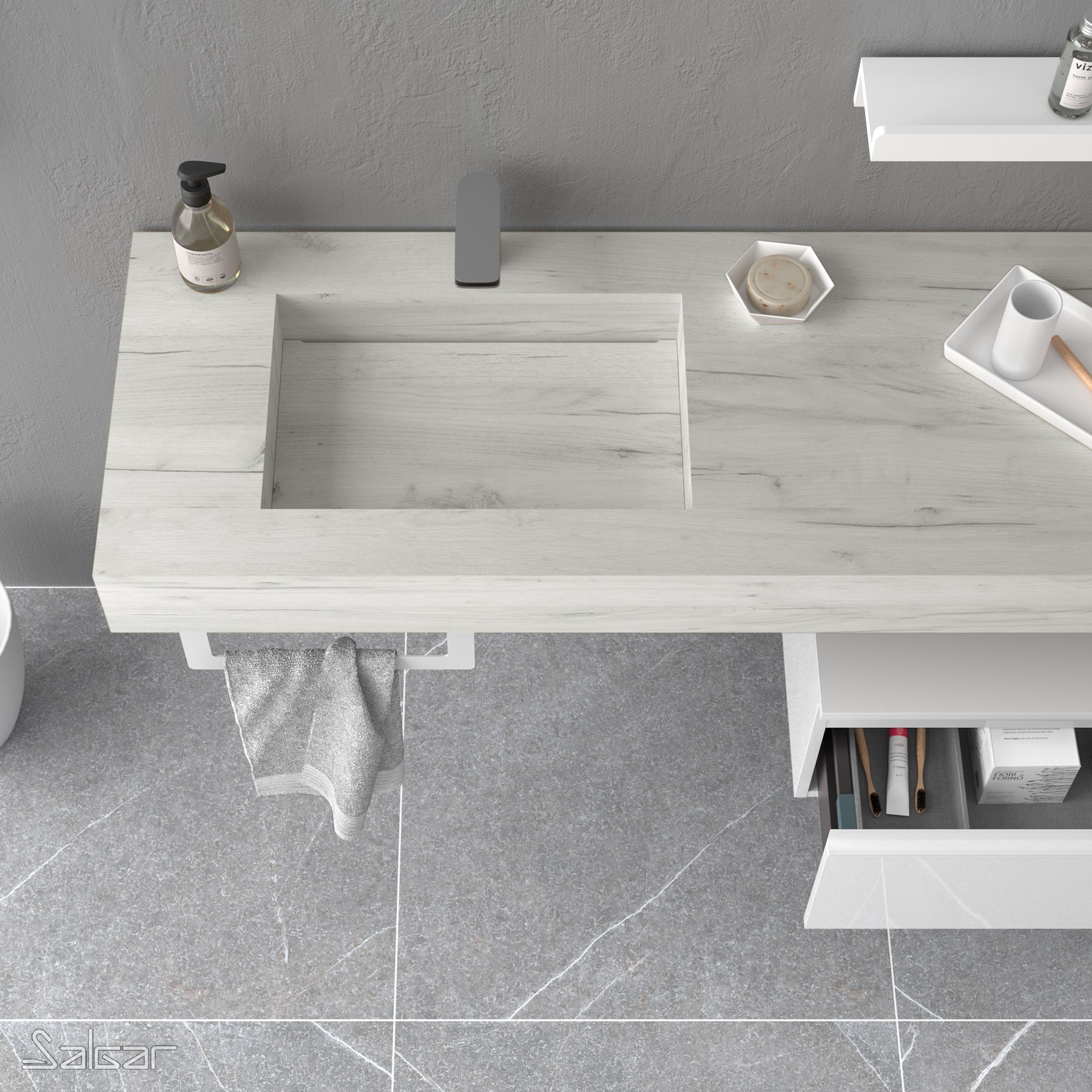 83323 SALGAR Столешница COMPAKT 46 от 1400 до 1600 мм с 2 встроенными мойками ARTIC OAK  - Вид №2