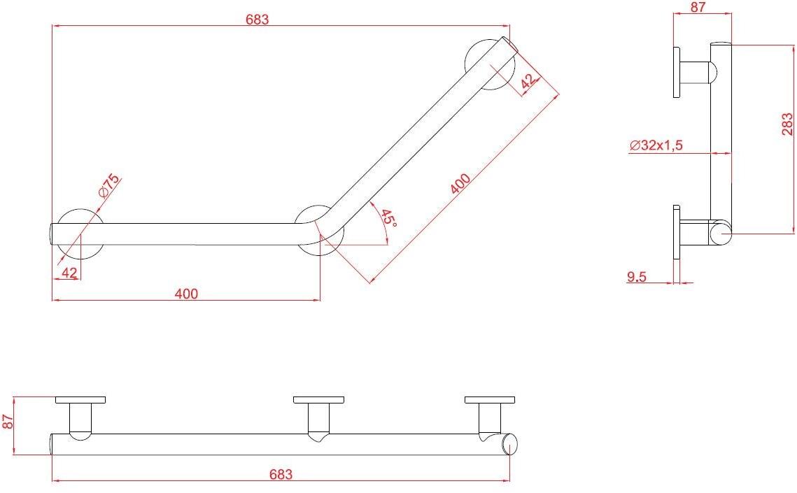 Goman Предохранительная ручка 45 ° с 3 точками крепления Leonardo deluxe Lex-xma4/94 - Вид №1