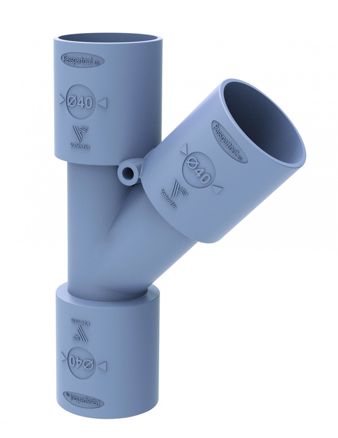 812600 093 00  Концы шланга Y-образные, д. 40 мм, выс. 156 мм, угол 45 °, серый ПВХ Valentin Серый 