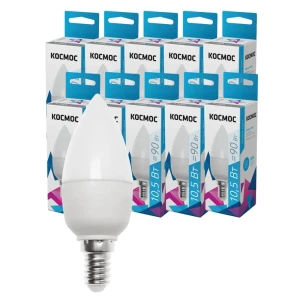 91032739 Набор ламп светодиодных Космос LED10.5wCNE1445_10 E14 175-265 В 10.50 Вт свеча матовая 860 Лм нейтральный белый свет 10 шт STLM-0923909