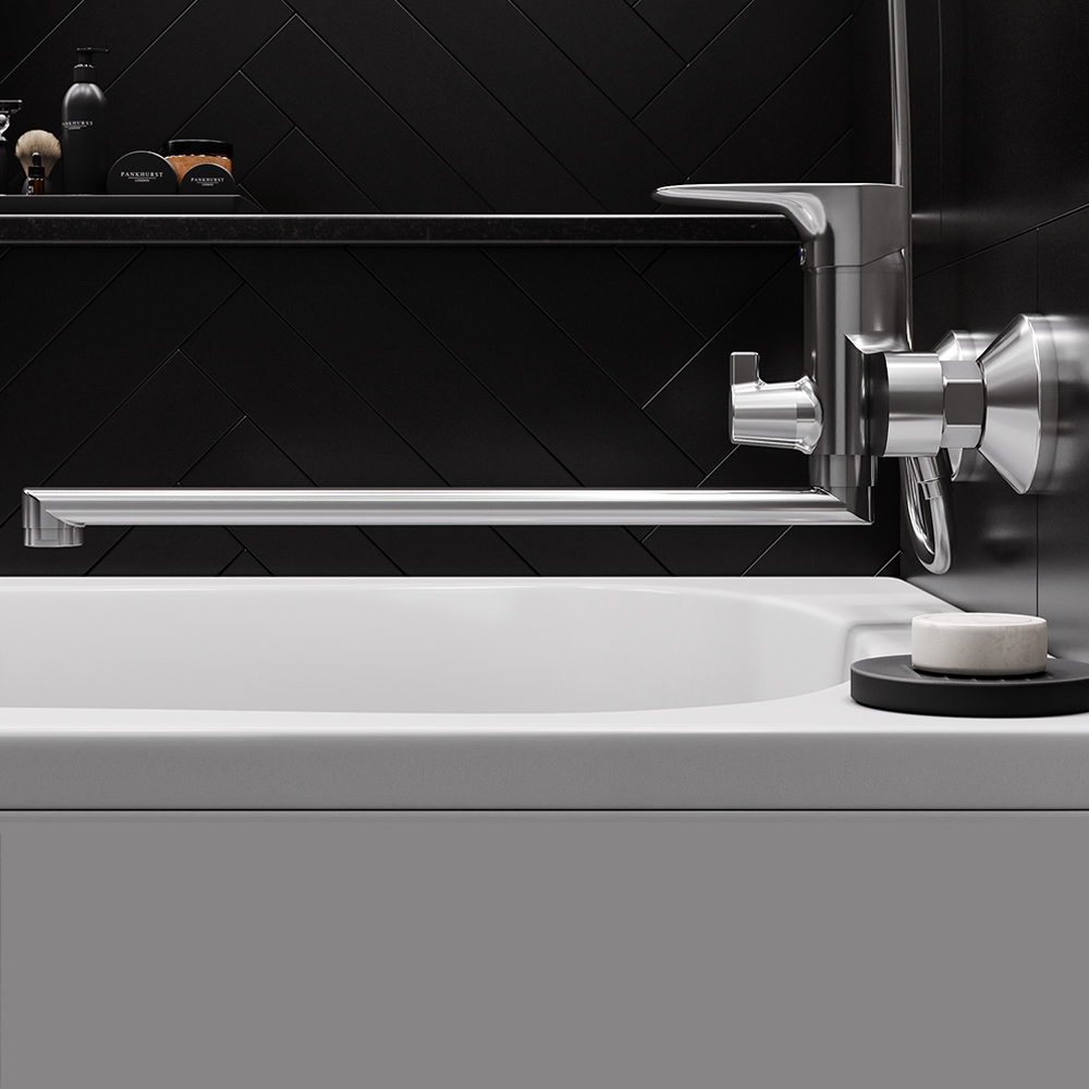 789500000 2 смеситель для ванны/душа с универсальным изливом 350 мм ручным душем Damixa Origin Evo  - Вид №7