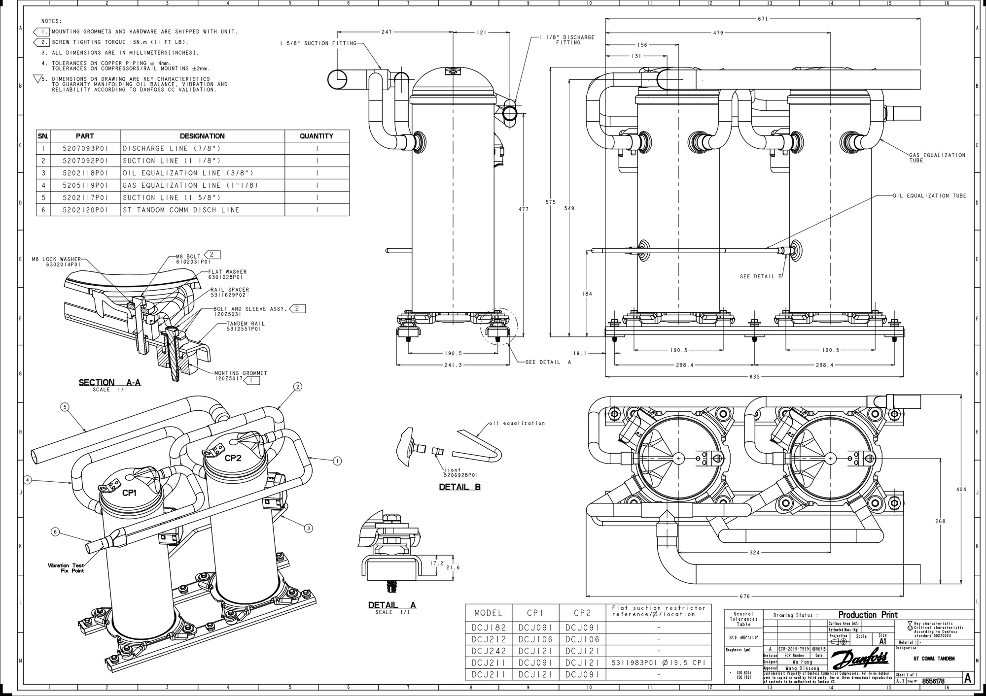 Danfoss DCJ — Герметичные спиральные компрессоры, R401A DCJ106T4LC8 Компрессор спиральный 121L5036  - Вид №12