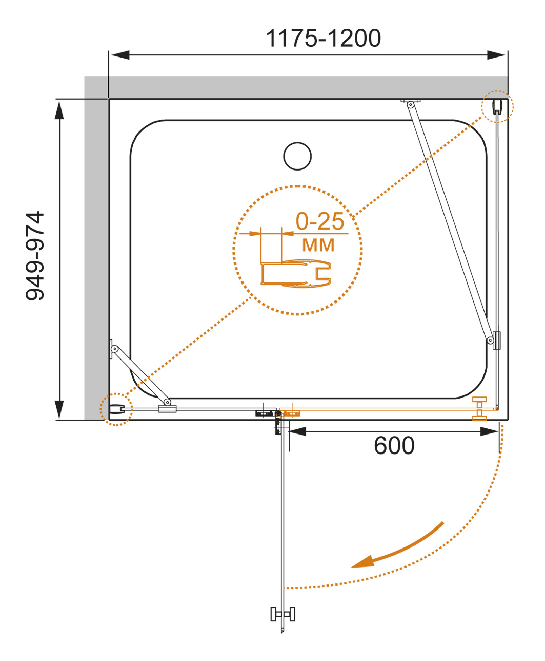Душевой уголок CEZARES CRYSTAL-S-AH-1-120/100-C-Cr-R - Вид №1