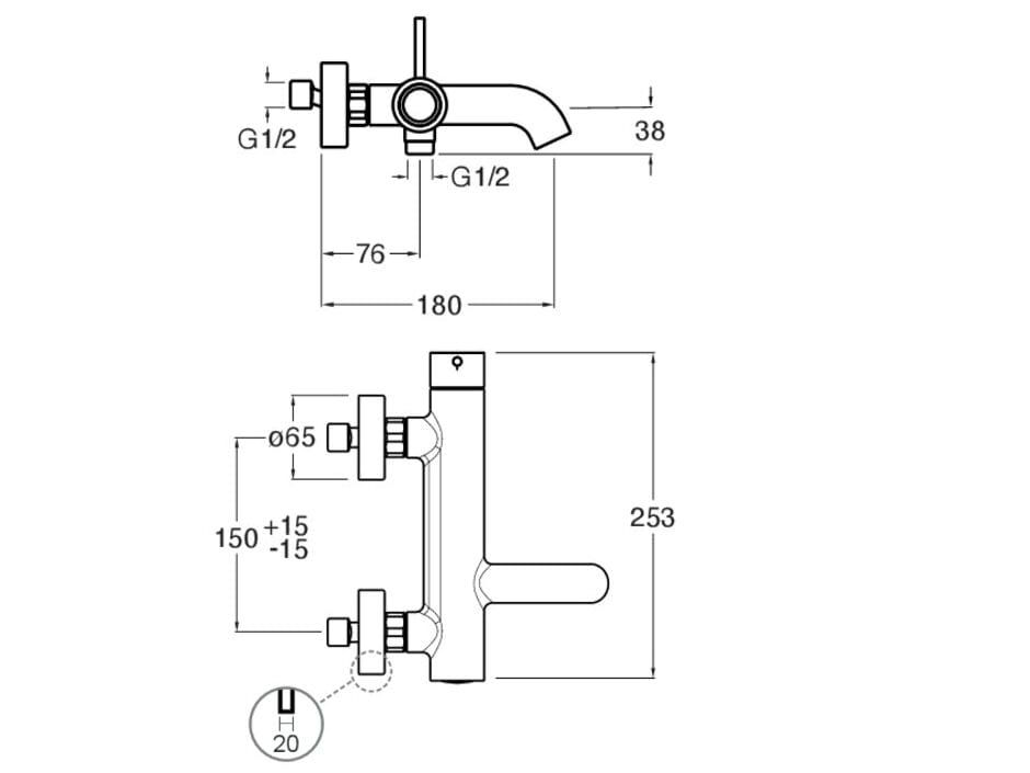 Настенный однорычажный смеситель для ванны с переключателем CRISTINA Rubinetterie Phi ARCH-00063949 - Вид №2
