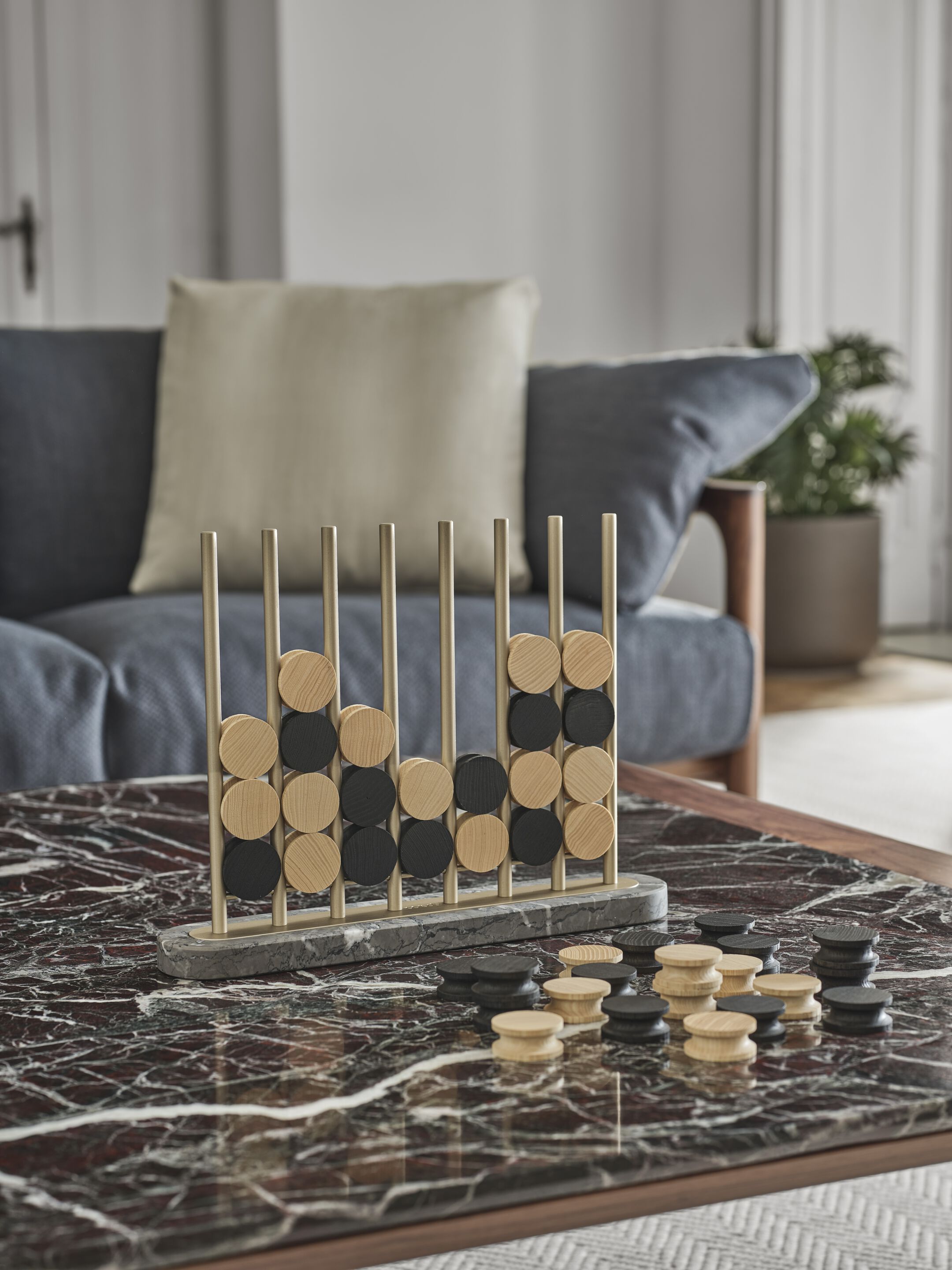 Настольная игра из Карнико-серого мрамора и грецкого ореха Porada двадцать четыре ARCH-00121927 - Вид №1